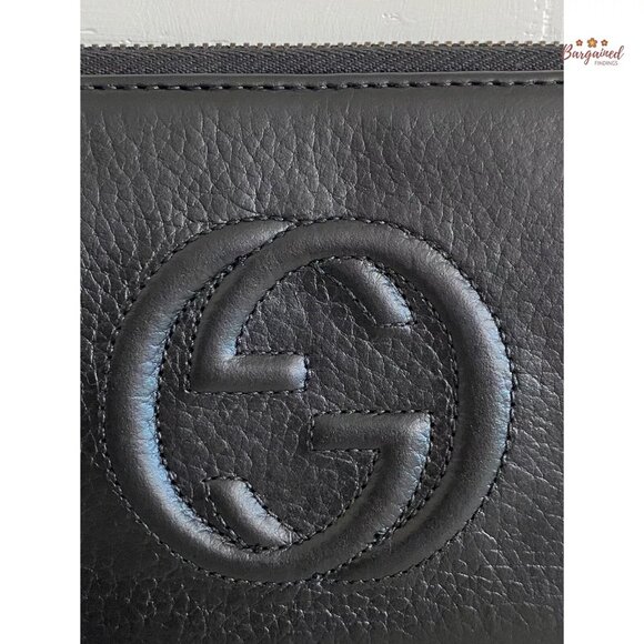 Authentic GUCCI Black Pebbled Leather Soho Interlocking G Zip Around Long Wallet - Picture 2 of 13